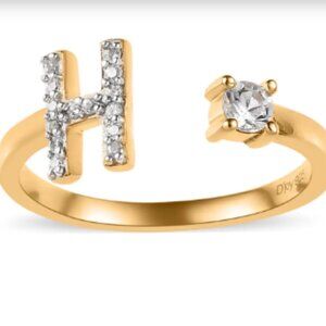 White Zircon Initial H Open Band Ring